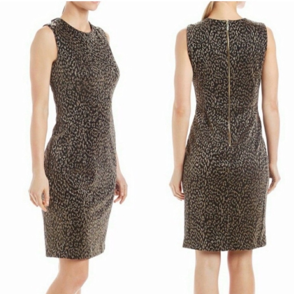 Calvin Klein Black and Gold Midi Dress Cheetah Print